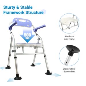 Folding Shower Chair for Inside Shower & Bathtub, Foldable Shower Seat with Arms & Back 400Lbs, Adjustable Height Bathroom Stool for Seniors, Elderly, Disabled, Injured