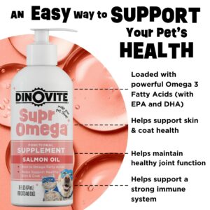 Dinovite SuprOmega Wild Caught Salmon Oil for Dogs & Cats - GMO Free Omega 3 Skin & Coat Supplement - Skin & Coat Meal Topper for Dogs & Cats - 16 oz