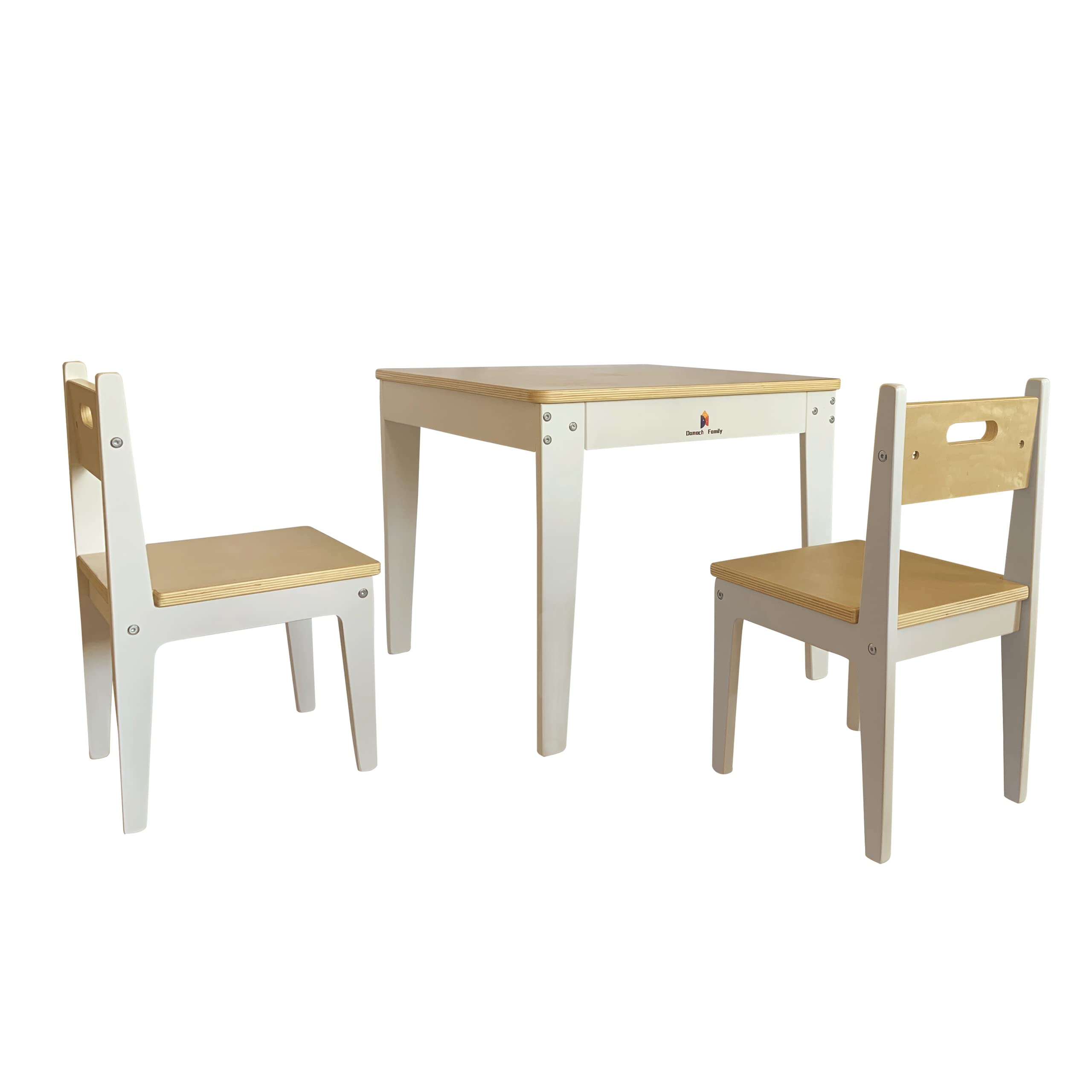 Damoch Family™ Wood Kid Table and Chair Set for Children Aged 2+ for Home and Montessori School Use with Several Color Choices (White+Grey)