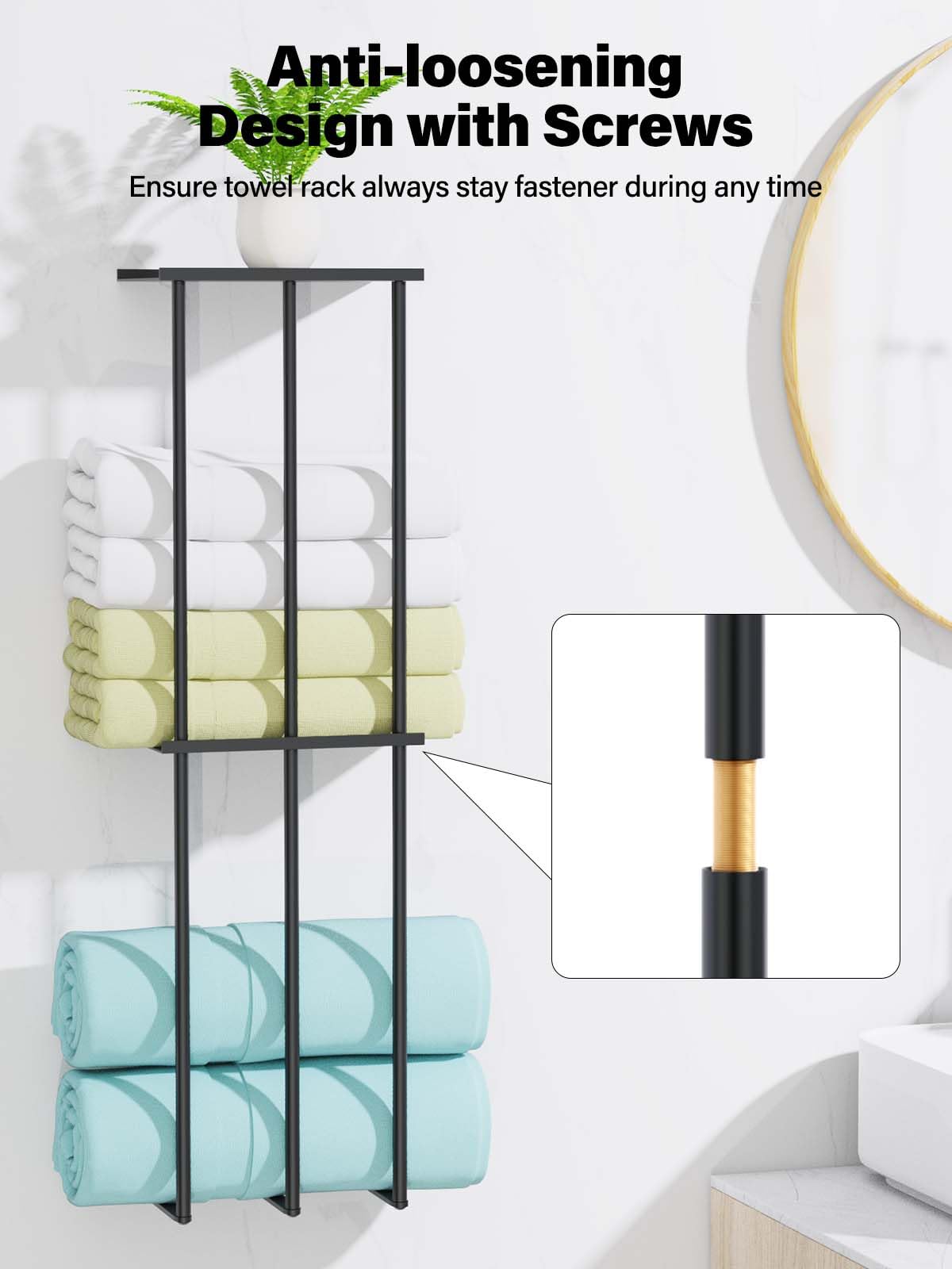 TooTaci Towel Racks for Bathroom,Towel Holder for Bathroom Wall,Upgraded 3 Tier Towel Storage for Small Bathroom,Towel Rack with Shelf for Small Space Organizer,Can Hold Up 6 Rolled Towels