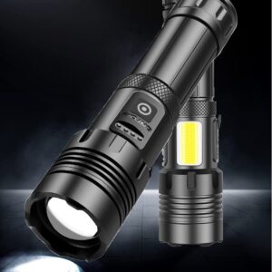 Xkravo LED Handheld Flashlights, 1800 Lumens 7 Light Modes with COB Work Light, Super Bright Rechargeable Zoomable Waterproof Tactical Flashlight with Battery for Emergency, Outdoor, Home, Camping