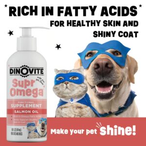 Dinovite SuprOmega Wild Caught Salmon Oil for Dogs & Cats - GMO Free Omega 3 Skin & Coat Supplement - Skin & Coat Meal Topper for Dogs & Cats - 16 oz