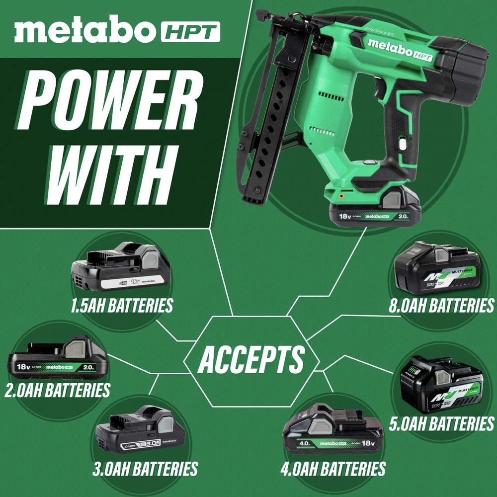 Metabo HPT 18V MultiVolt™ Cordless Stapler Kit | 1/4-Inch 18-Ga Narrow Crown | Accepts 1/2-Inch up to 1-1/2-Inch 18-Ga 1/4-Inch Staples | Includes 18V 2.0Ah Battery | Lifetime Tool Warranty | N1804DA