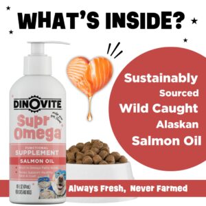 Dinovite SuprOmega Wild Caught Salmon Oil for Dogs & Cats - GMO Free Omega 3 Skin & Coat Supplement - Skin & Coat Meal Topper for Dogs & Cats - 16 oz