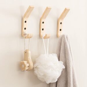 UBTKEY 4 Pack Wooden Coat Hooks Wall Hooks for Hanging, Natural Oak Wood Coat Hooks Wall Mounted Heavy Duty Entryway Hooks for Hanging Coats