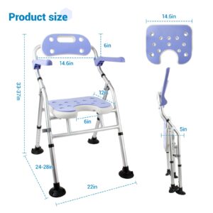 Folding Shower Chair for Inside Shower & Bathtub, Foldable Shower Seat with Arms & Back 400Lbs, Adjustable Height Bathroom Stool for Seniors, Elderly, Disabled, Injured