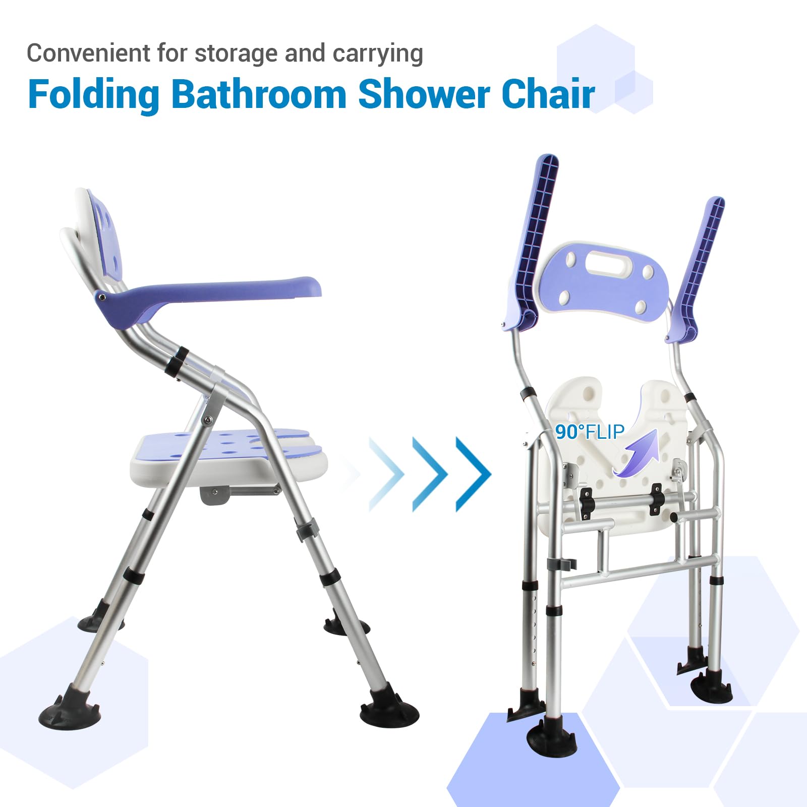 Folding Shower Chair for Inside Shower & Bathtub, Foldable Shower Seat with Arms & Back 400Lbs, Adjustable Height Bathroom Stool for Seniors, Elderly, Disabled, Injured