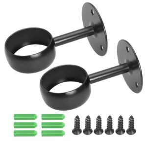 HARSKIYER 2pcs 1-1/2 Inch Stainless Steel Ceiling Mount Curtain Rod Bracket, Matte Black Heavy Duty Shower Closet Rod Holder Flange Rod Holder Closet Pole End Supports Socket with Matching Screws