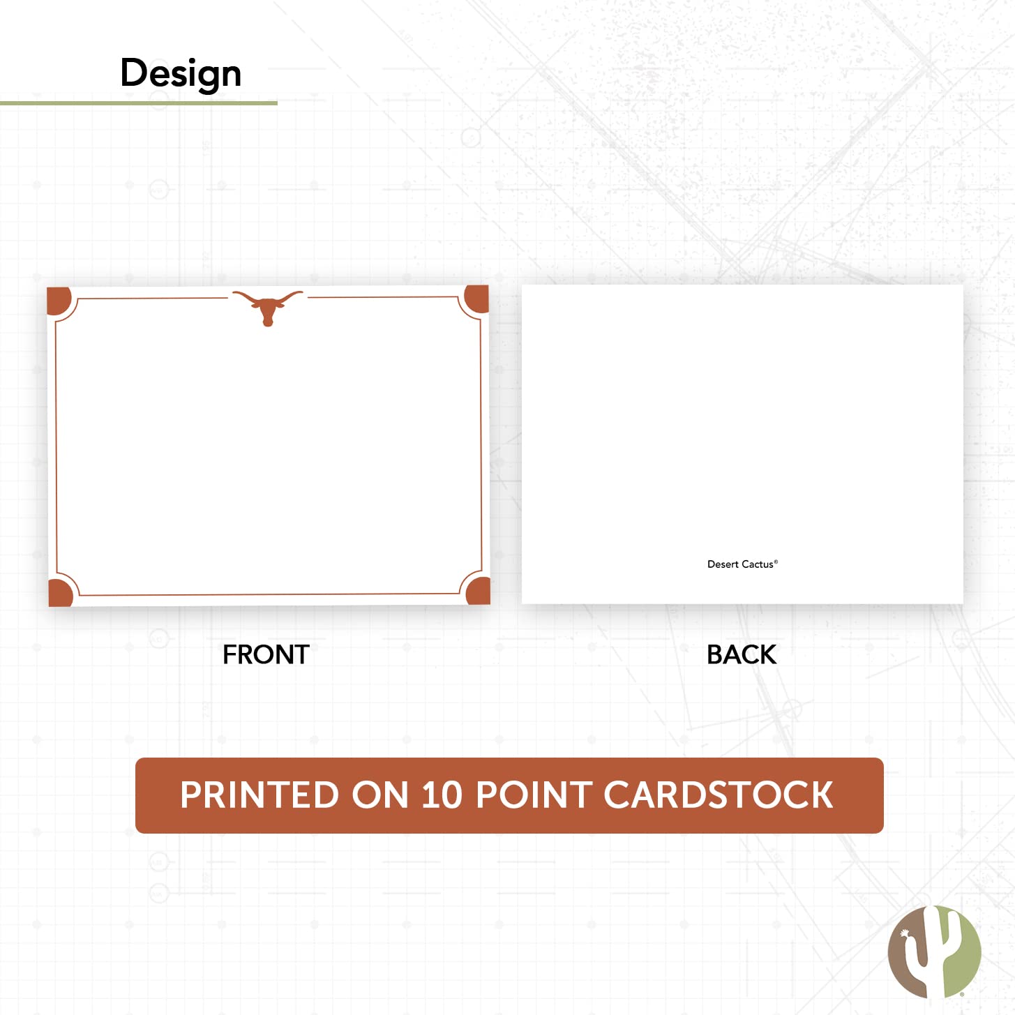 Desert Cactus University of Texas 10 Pack Notecards Stationery Cardstock Longhorns UT Austin Includes Envelopes Memo Party Thank You (Notecard 4a)