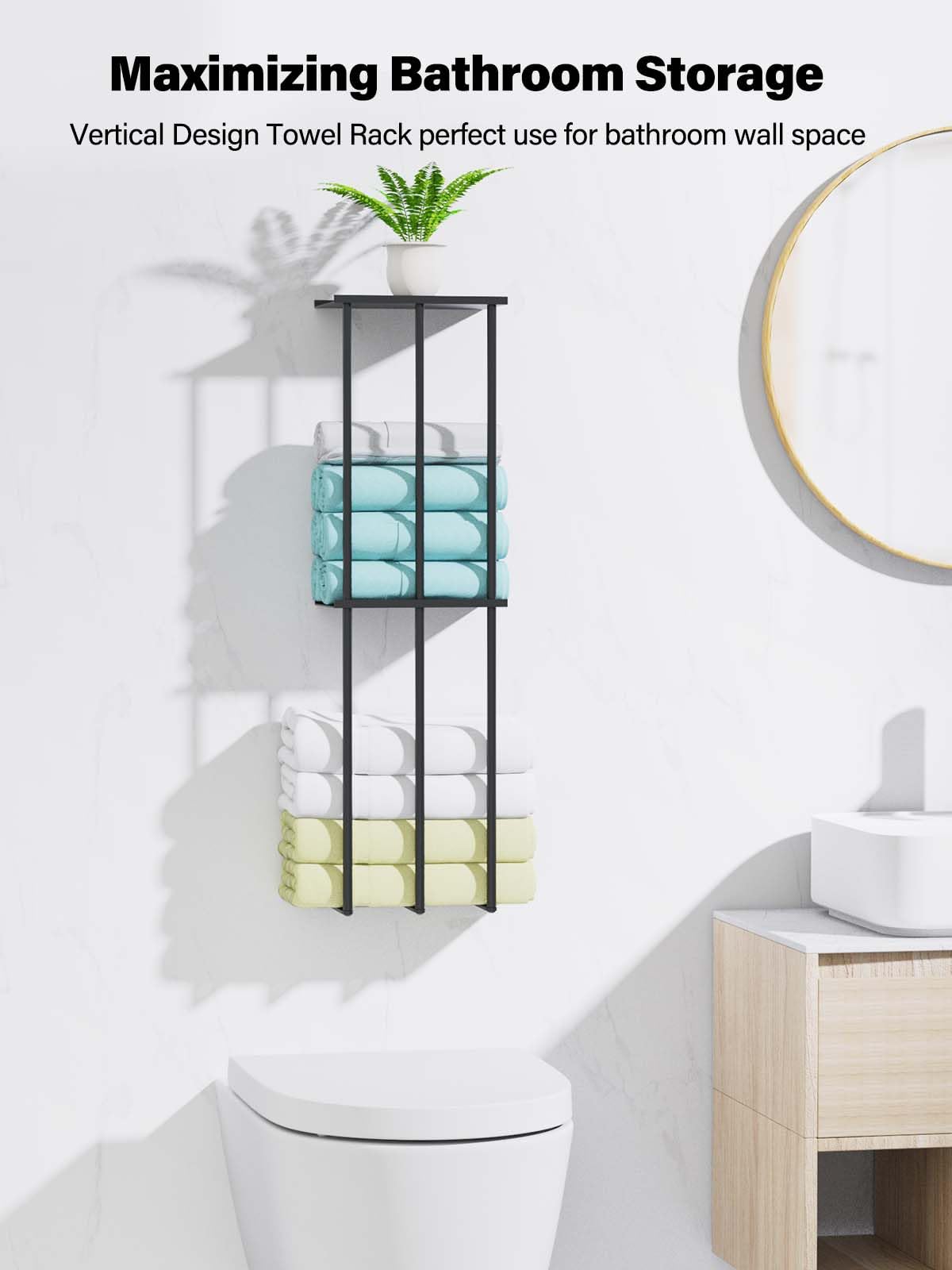 TooTaci Towel Racks for Bathroom,Towel Holder for Bathroom Wall,Upgraded 3 Tier Towel Storage for Small Bathroom,Towel Rack with Shelf for Small Space Organizer,Can Hold Up 6 Rolled Towels