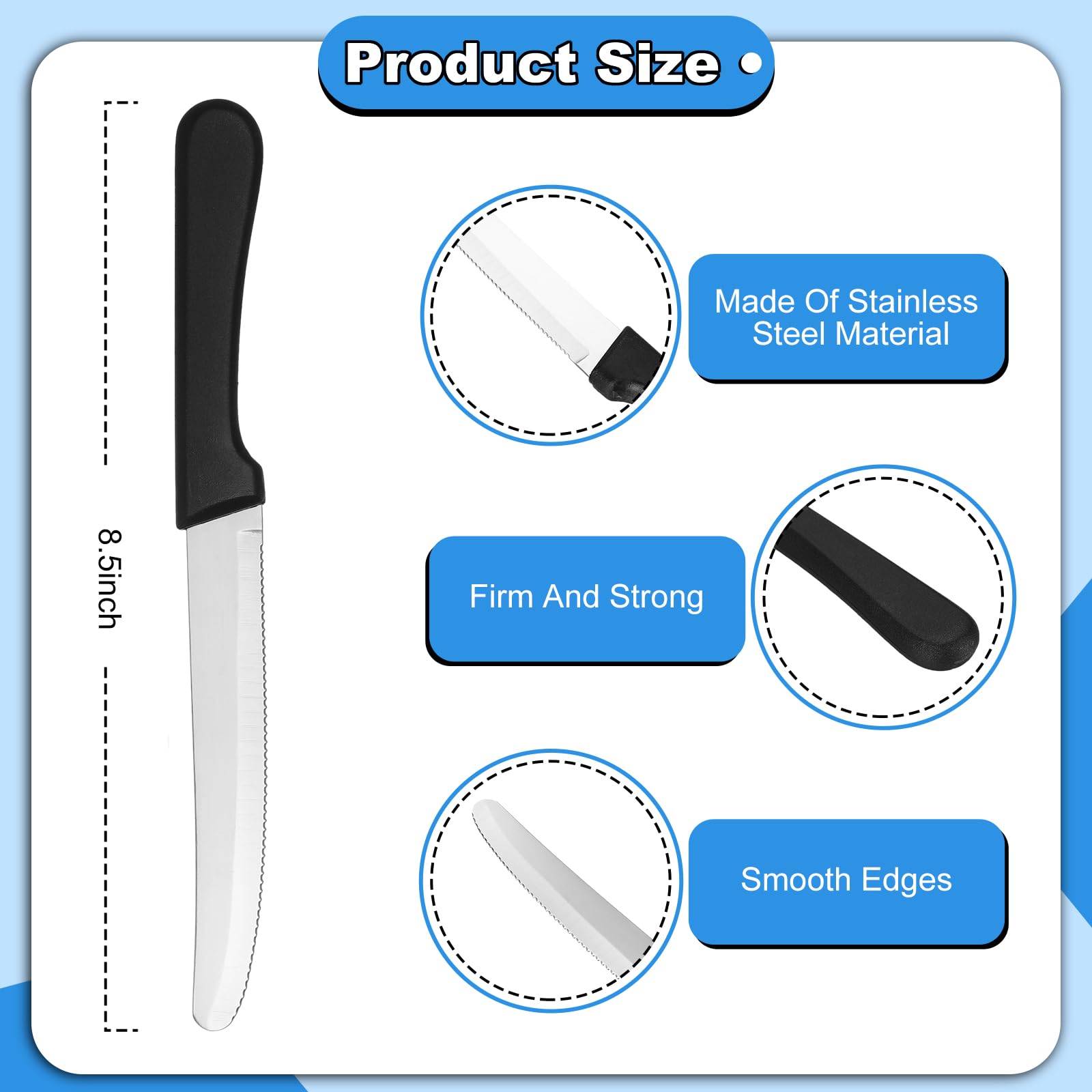 Geelin 50 Pieces 8.5 Inch Rounded Serrated Blade Steak Knives Stainless Steel Round Tip Blade Steak Knife with Plastic Handle for Kitchen Butter Cutlery Restaurant