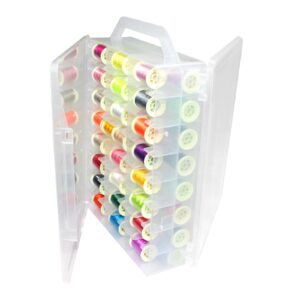 weimeet double-sided storage organizer 46 grids sewing organizer portable thread storage box clear plastic organizer box for embroidery and sewing threads, beads, small crafts