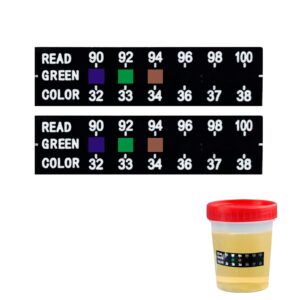 80 piece temperature strips for urine drug testing and analysis, disposable adhesive urine test strip sticker 90 to 100 degrees fahrenheit, 0.4mm thick lcd temperature stickers for urine test bottles