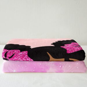 Black Girl Princess Sherpa Blanket Kids Cute Blanket for Girls Bedroom Decor, Psychedelic Stars Throw Blanket for Chair Pink Purple Ombre Fleece Blanket Throw Size, Sequins Glitter Plush Blanket