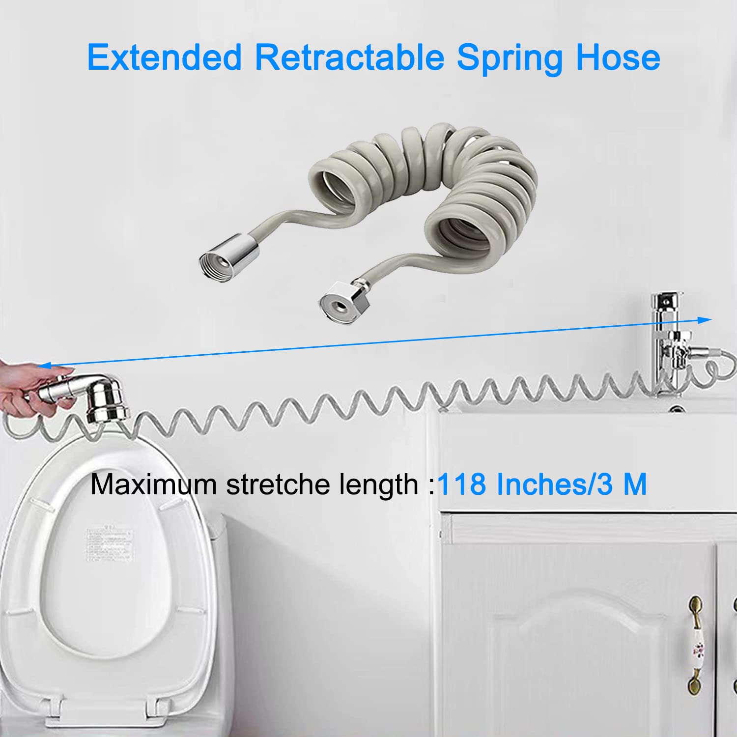 MOSELNY Sink Faucet Sprayer Attachment,Pet Shower Sprayer with 118" Spring Hose,ON/Off Shower Head, Faucet Sprayer Adapter with Aerator for Pet Shower, Hair Washing for Utility Sink,Bathtub