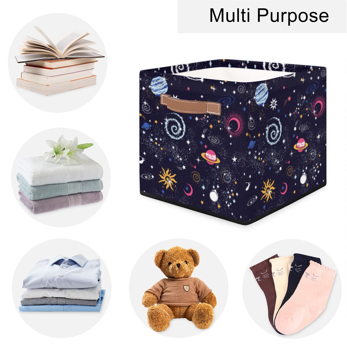 Cartoon Universe Planet Storage Basket Foldable Fabric Storage Baskets Decorative Square Storage Bins with Handles for Living Room Shelves Toy Clothes Wardrobe