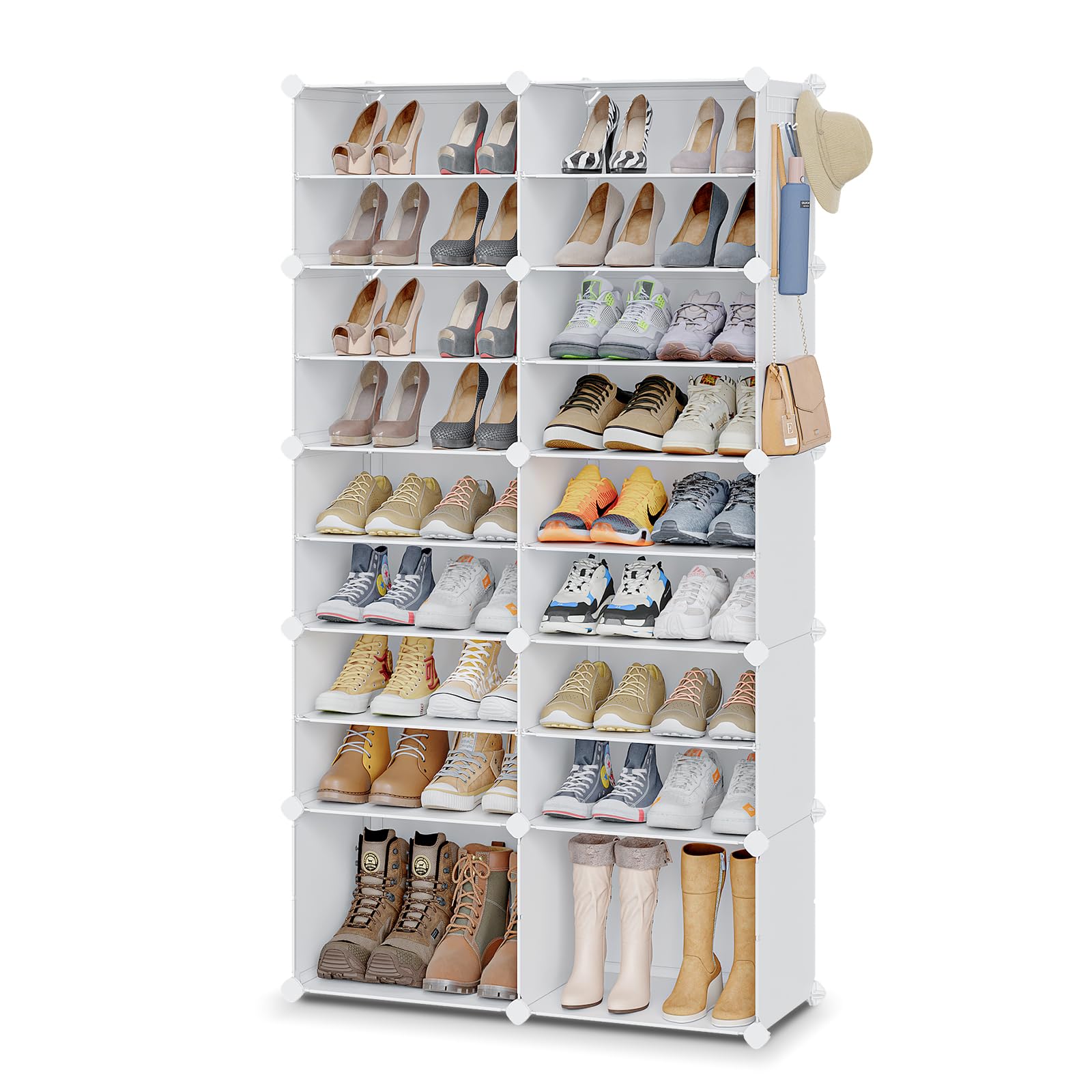 MAGINELS Shoe Rack,40 pairs shoe Organizer,10 tier Tall Portable shoe storage Cubbies cabinet,Plastic Shoes Shelves for Entryway,Livingroom,Bedroom,White