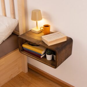 WOODCHES Floating Nightstand Wooden, Bedside Table, Nightstand Shelf, Handmade, Wall Mounted Bedside Shelf, Minimalist and Unique Style (Vancouver)