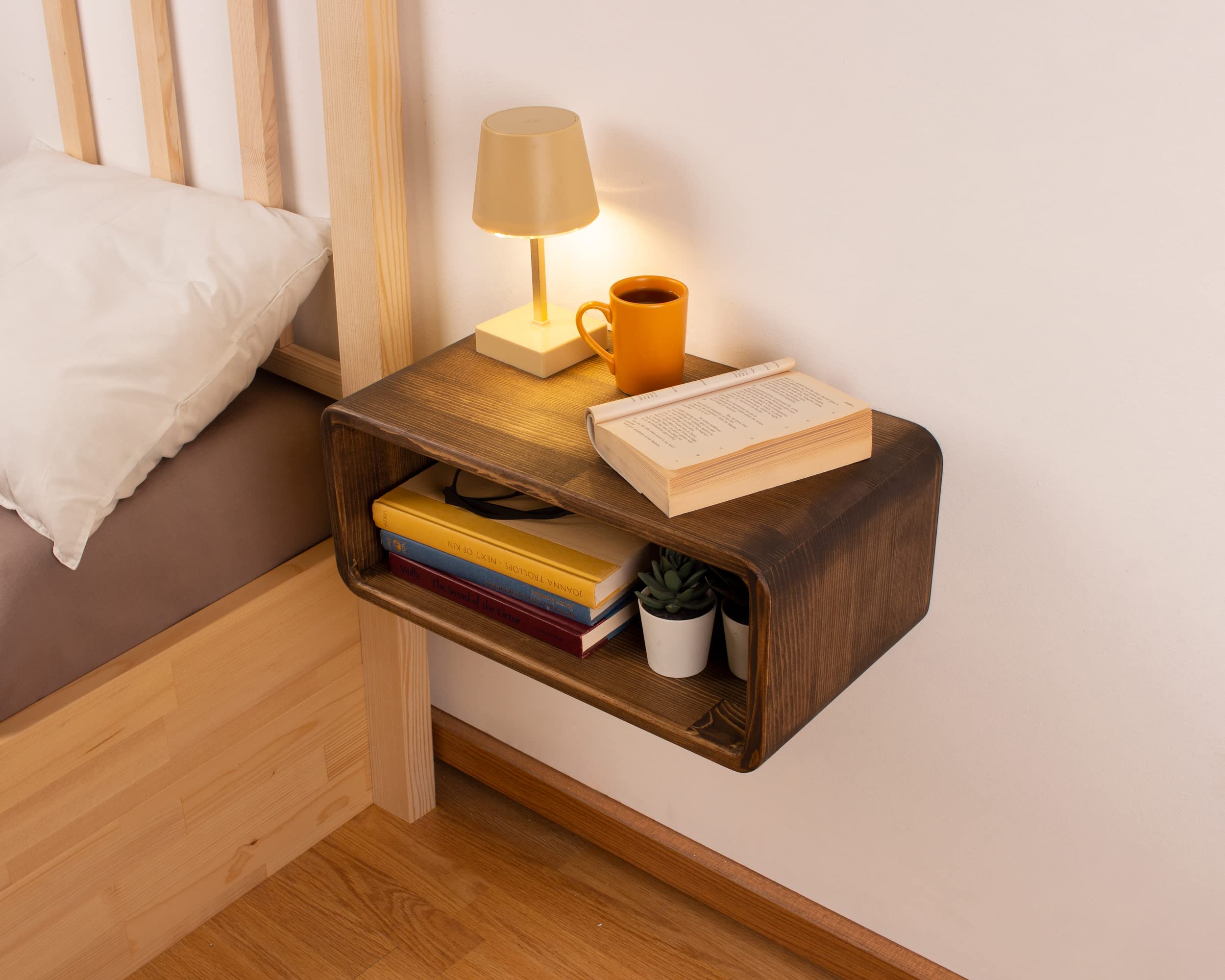 WOODCHES Floating Nightstand Wooden, Bedside Table, Nightstand Shelf, Handmade, Wall Mounted Bedside Shelf, Minimalist and Unique Style (Vancouver)