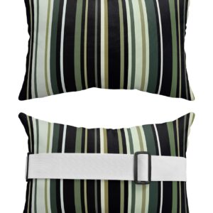 Chaise Lounge Head Resting Pillows, Black Green Stripe Outdoor Chaise Pillows, Waterproof Patio Furniture Pillows with Insert and Adjustable Elastic Stripe for Recliner Beach Chair