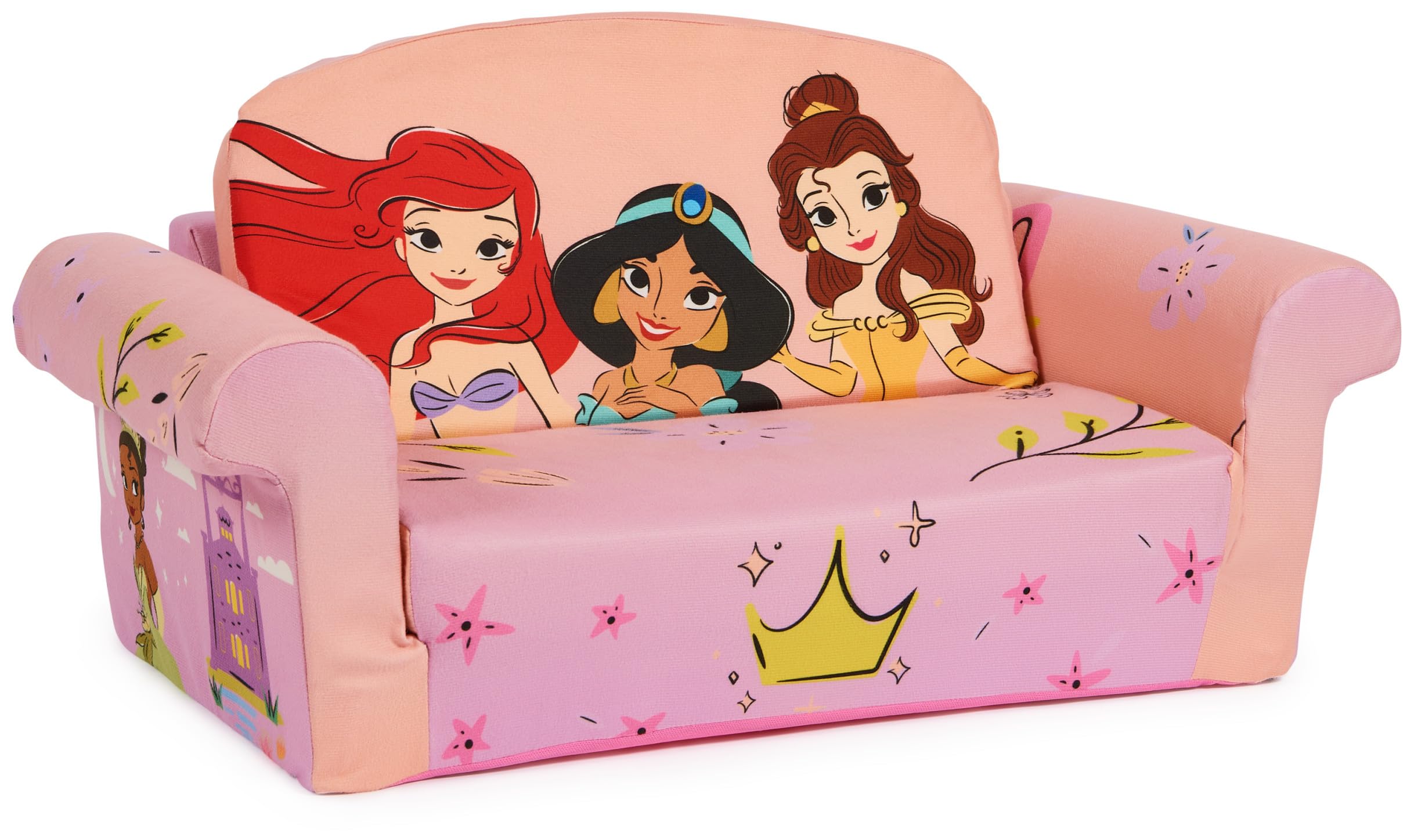 MARSHMALLOW Furniture, Disney Princess 3-in-1 Slumber Sofa, Foam Toddler Nap Mat with Attached Blanket