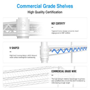 6 Tier 6000lbs Capacity NSF Metal Shelf Wire Shelving Unit, Heavy Duty Adjustable Storage Rack with Wheels & Shelf Liners for Commercial Grade Utility Steel Storage Rack, White - 82"H x 48"L x 18"D