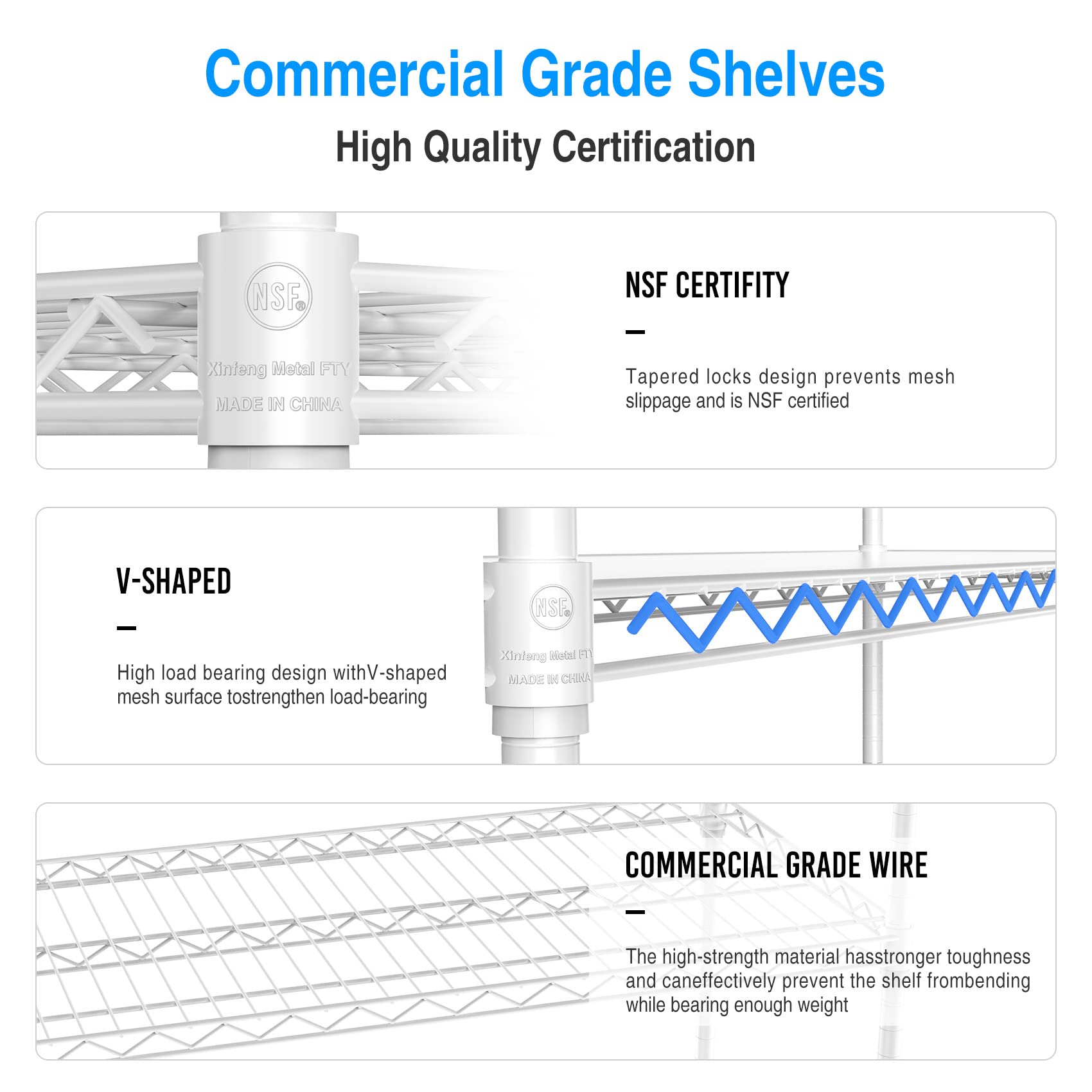 6 Tier 6000lbs Capacity NSF Metal Shelf Wire Shelving Unit, Heavy Duty Adjustable Storage Rack with Wheels & Shelf Liners for Commercial Grade Utility Steel Storage Rack, White - 82"H x 48"L x 18"D