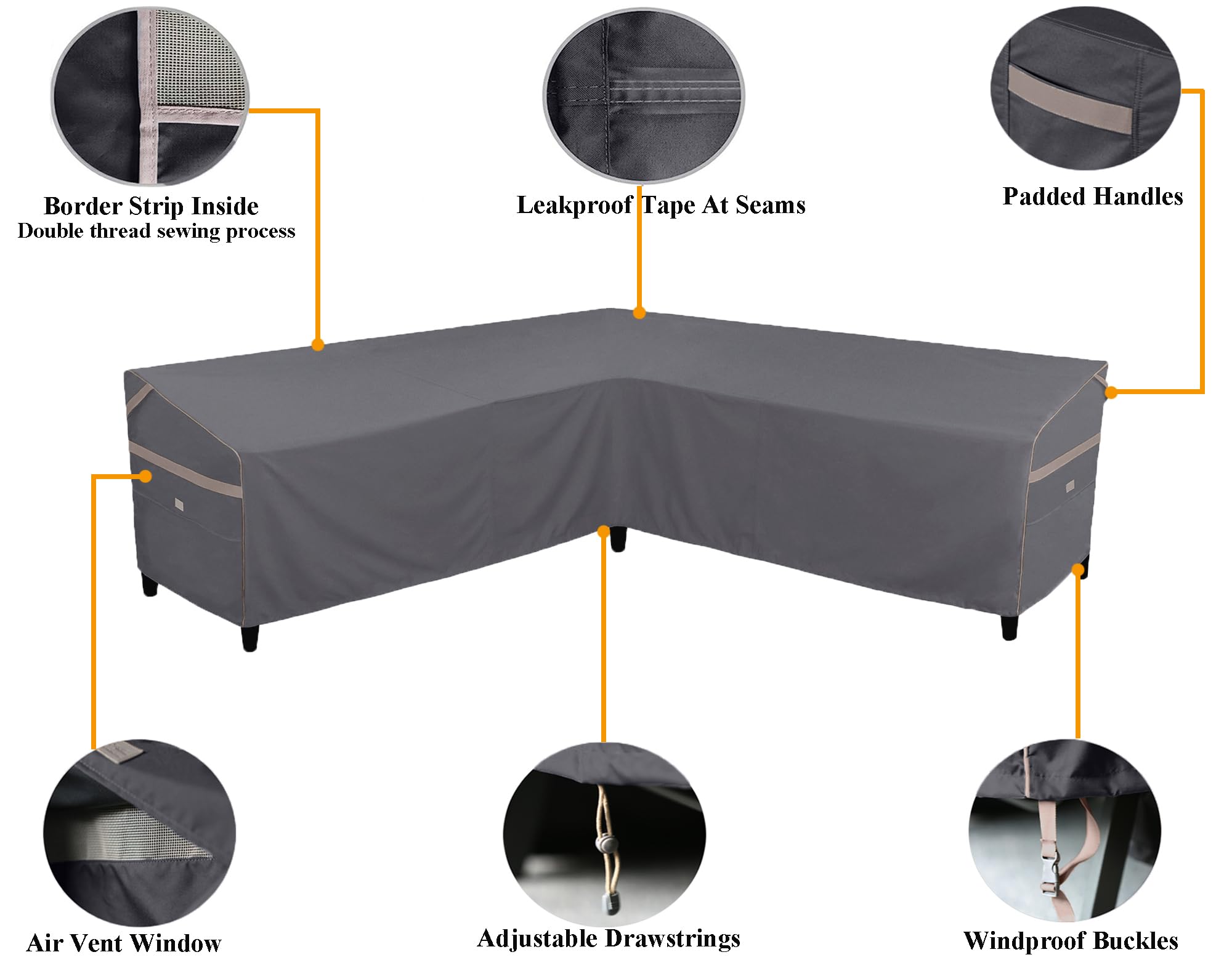 Garden Balsam Heavy Duty Waterproof Patio Furniture Covers,Fade Resistant Outdoor Sofa Covers V-Shaped Sofa Cover 85" W (on Each Side) x 33" D x 31" H Dark Grey