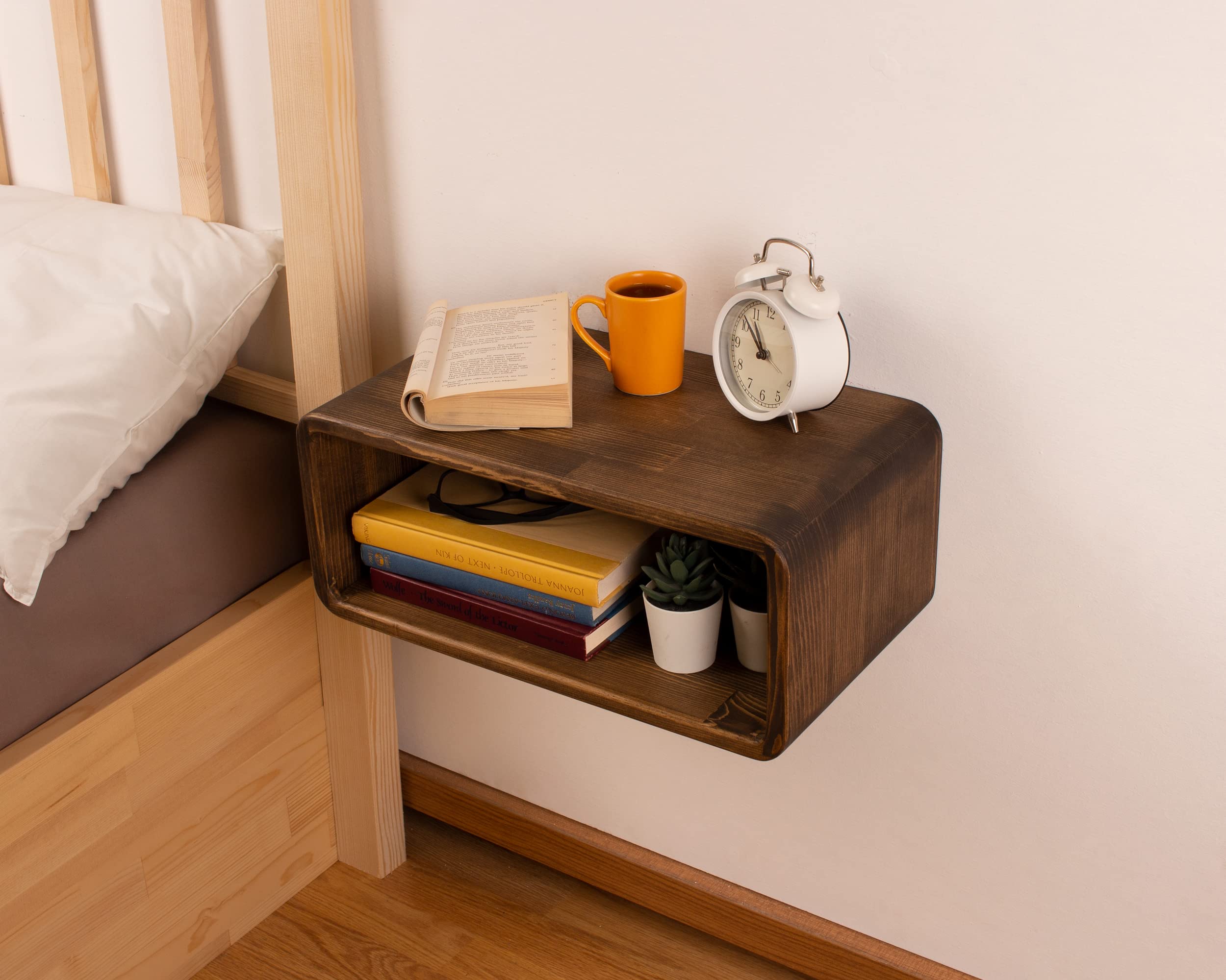 WOODCHES Floating Nightstand Wooden, Bedside Table, Nightstand Shelf, Handmade, Wall Mounted Bedside Shelf, Minimalist and Unique Style (Vancouver)