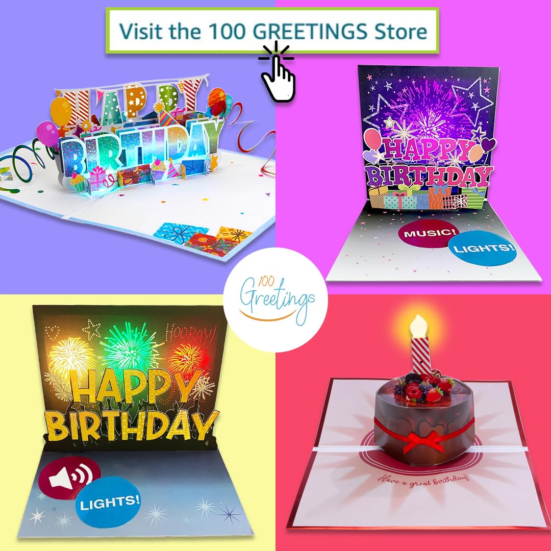 100 GREETINGS Birthday Cards with Lights & Music - Happy Birthday Card Mom, Birthday Gift for Son, Birthday Cards Women & Men, 1 Pop Up Birthday Card (Gold 40th)