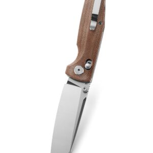 BESTECH KNIVES Pocket Folder Folding Knife: 3.07" D2 Steel Cleaver Stonewashed Blade, Micarta Scales, Thumbstud, B-Lock, EDC Steel Clip, BG43D (Natural)