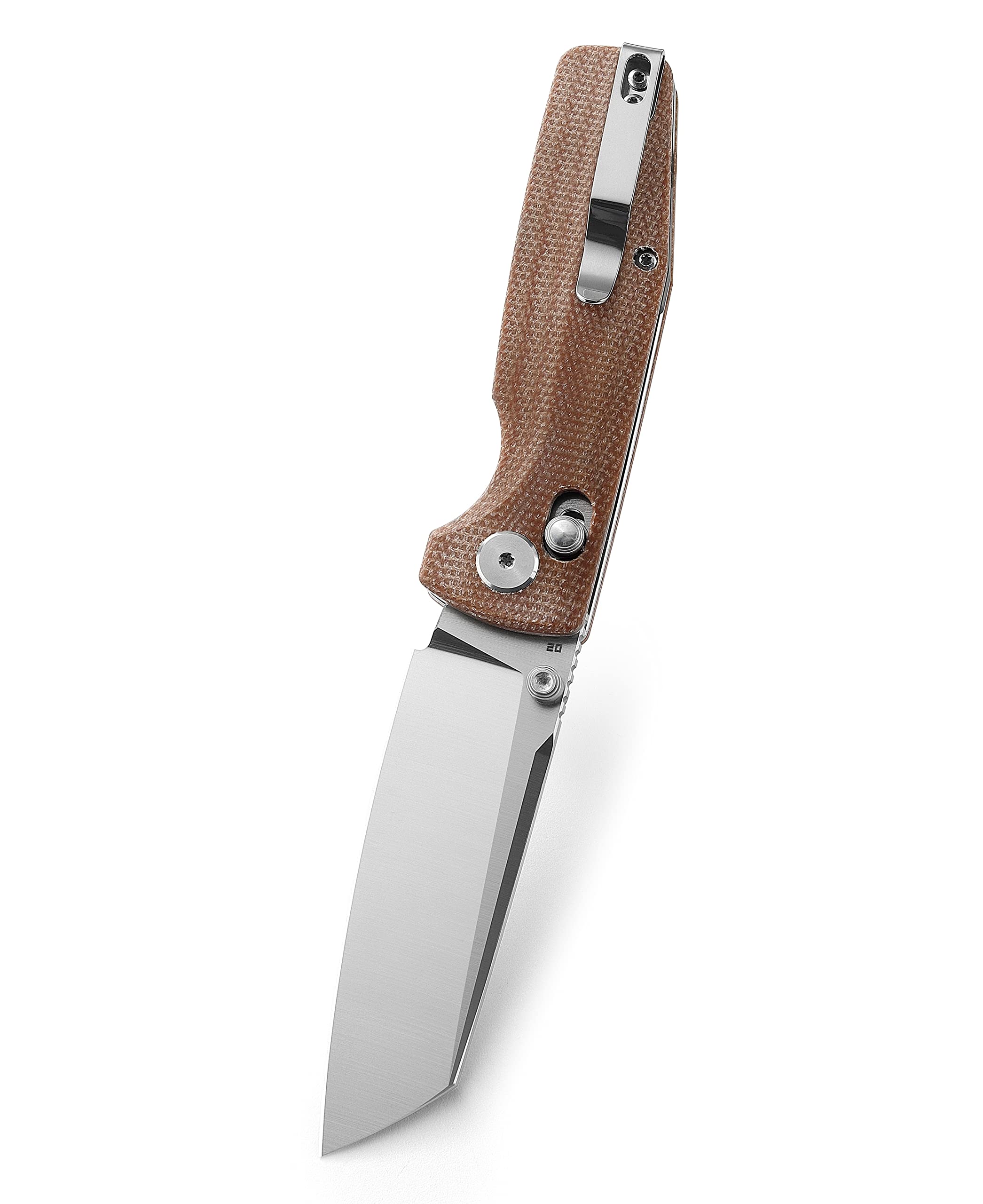 BESTECH KNIVES Pocket Folder Folding Knife: 3.07" D2 Steel Cleaver Stonewashed Blade, Micarta Scales, Thumbstud, B-Lock, EDC Steel Clip, BG43D (Natural)