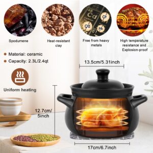 Consfly Chinese Ceramic Cooking Pot 3L Chinese Casserole/Stew Pot/Clay Pot/Earthenware Cooking Pot with Lid, Ceramic Stock Pot Soup Cooker, Even Heating