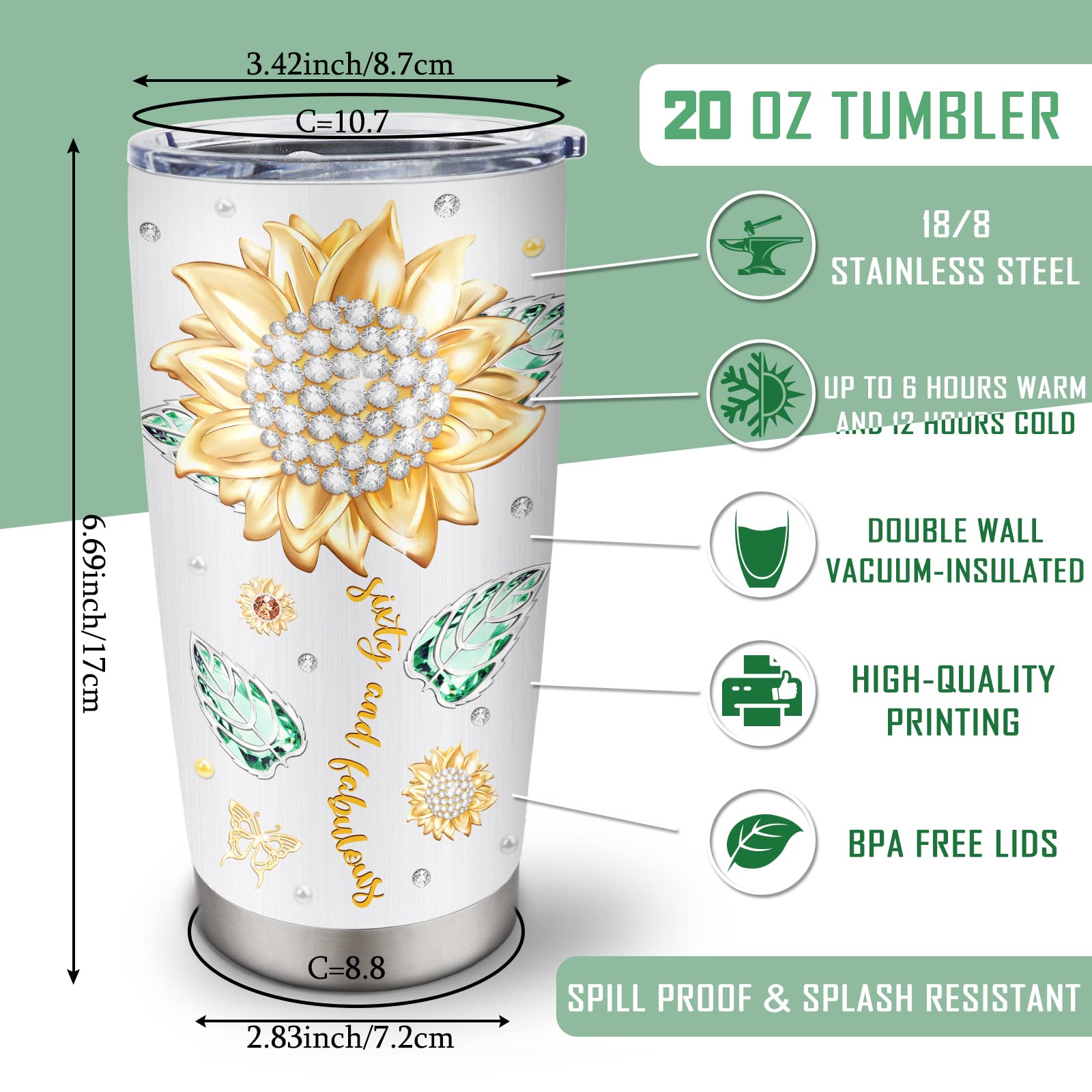 Biomlon 60th Birthday Tumbler 20oz, 60th Birthday Gifts for Women/Men Mug, 60th Birthday Decorations Women, 60th Birthday Gift Ideas Cup, Happy 60th Birthday Gifts