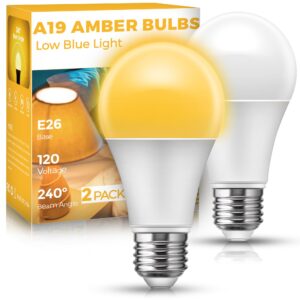 JandCase Sleep Light Bulb, Amber Light Bulbs for Sleep Therapy, Blue Light Blocking, 1900K Dim Light Bulbs 60W Equivalent, Mood Soothing Light, E26 A19 Warm Light Bulbs for Bedroom, Nursery, 2 Pack