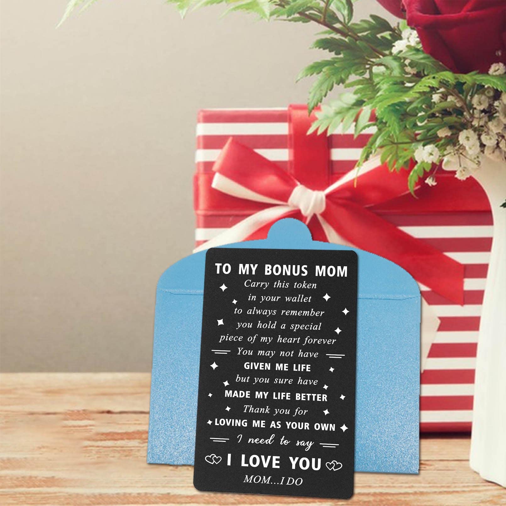 ENGZHI Stepmom Gifts Bonus Mom Wallet Card - I Love You Mom ... I Do - Step Mom Gifts Stepmother Birthday Card, Mothers Day, Christmas