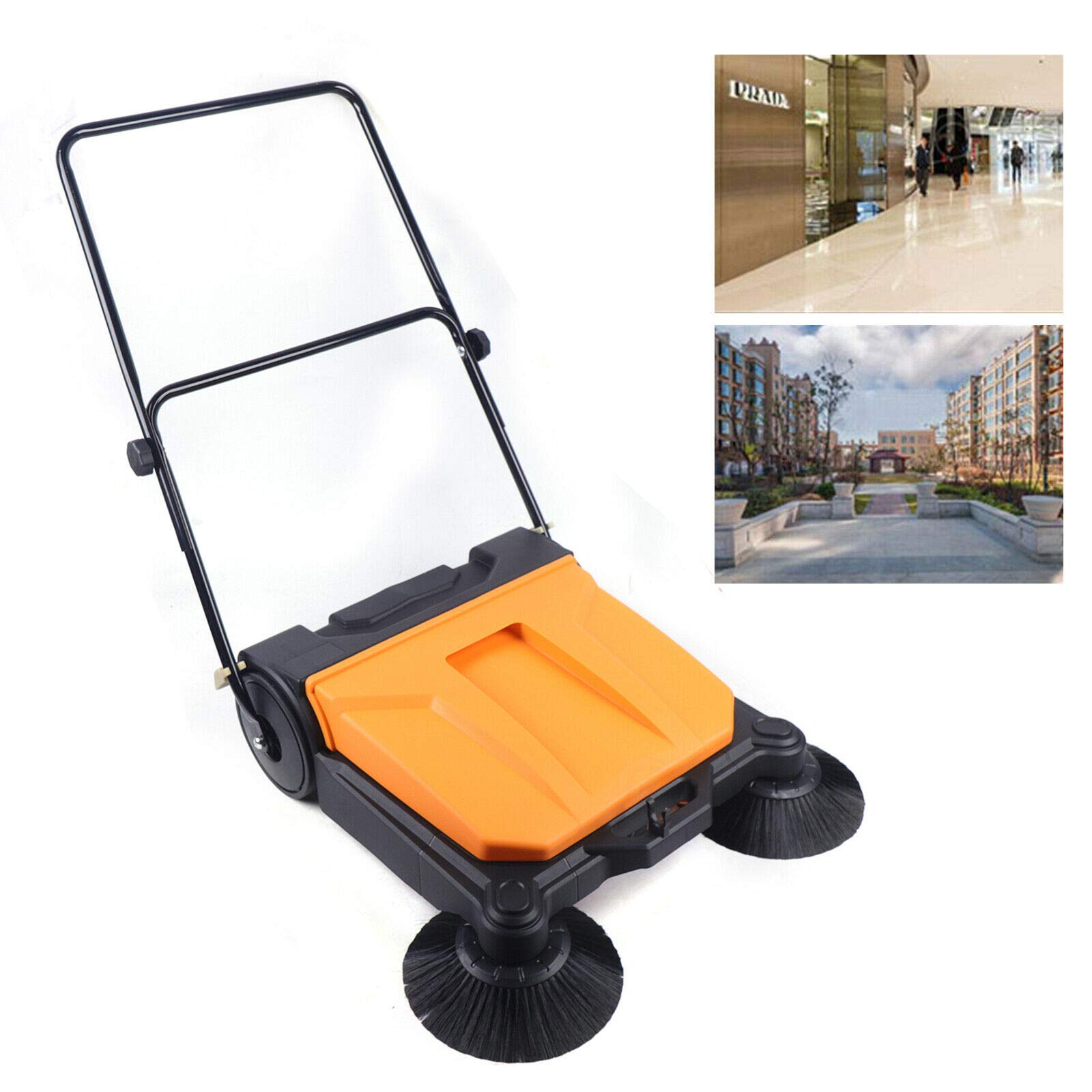 Hand Push Floor Sweeper 26 Inch 15L Walk-Behind Outdoor and Indoor Push Carpet Sweeper Hand-push Sweeping Sweeper Foldable Manual Industrial Push Cleaner for Street Garden Warehouse Sweeping Cleaning