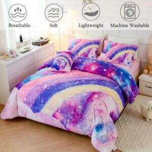 ANGIYUIN 6 Pcs Tie Dye Pink Twin Comforter Set for Girls, 3D Rainbow Galaxy Gradient Themed Bed in A Bag, Pastle Nebula Kids Bedding Set with Sheets, Comforter and Pillowcases for All Season