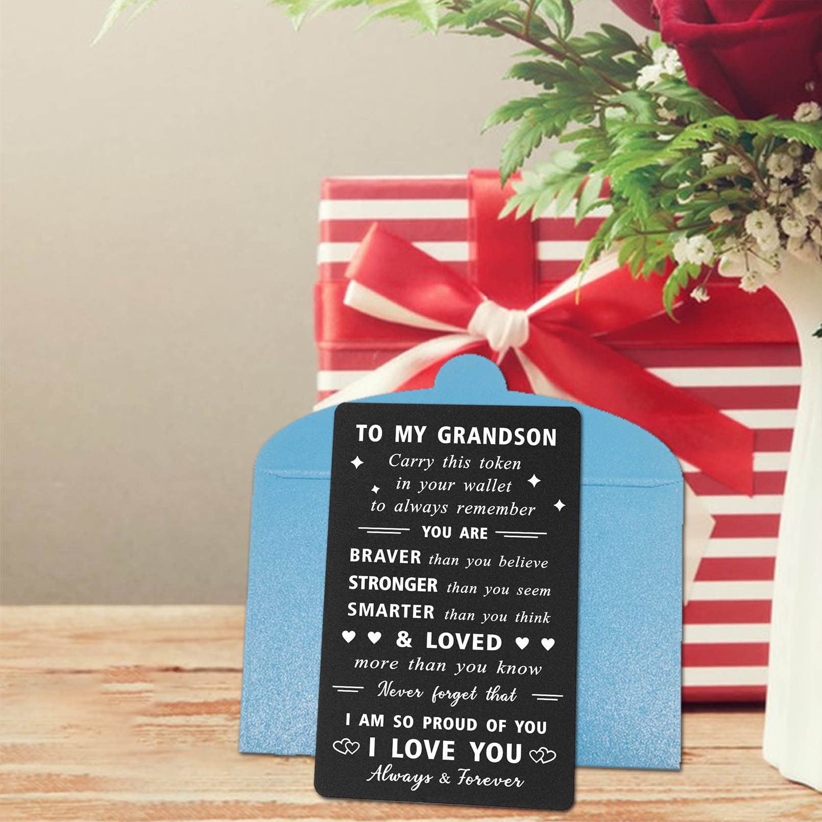 ENGZHI Grandson Christmas Card - I Am So Proud of You, I Love You Grandson Gifts from Grandma - Grandson Birthday Card, Graduation Gifts for Boys