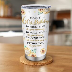 Biomlon 60th Birthday Tumbler 20oz, 60th Birthday Gifts for Women/Men Mug, 60th Birthday Decorations Women, 60th Birthday Gift Ideas Cup, Happy 60th Birthday Gifts