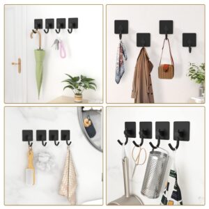 Self Adhesive Hooks,Heavy Duty Stick On Wall and Door Hooks for Hanging,Bathroom Towel Hooks and Kitchen Hallway Sticky Black Hooks,Coat Hooks Robe Hook Wall Mounted, Stainless Rustproof, 6 Pack