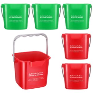 roshtia 6 pcs 3 quart cleaning bucket small sanitizing square bucket detergent pail for home commercial restaurant kitchen office school (green, red)