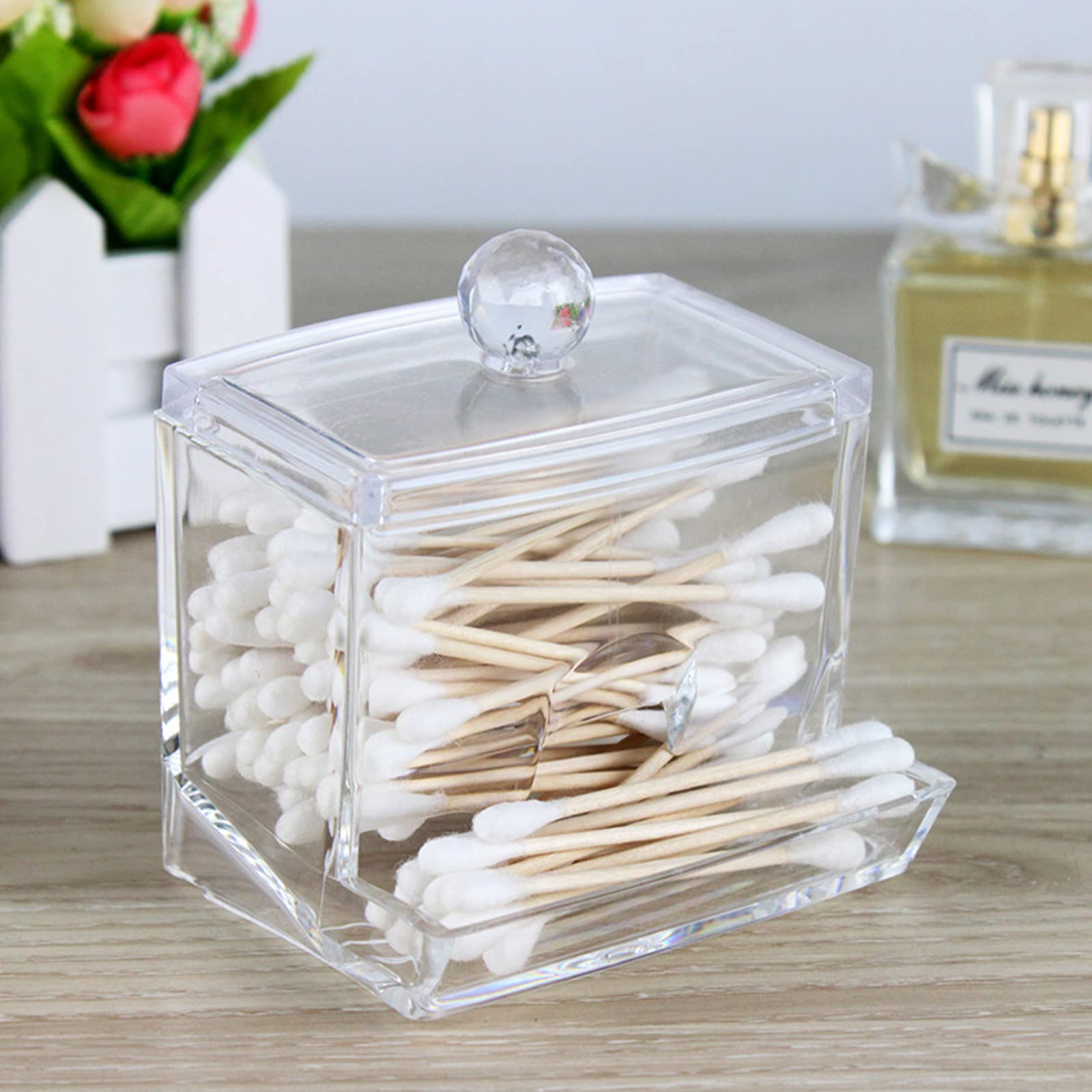 10 Ounce Cotton Swab Pad Holder With Lid Large Acrylic Clear Bathroom Organizer, Cotton Ball Holder Apothecary Jar for Makeup Pads/Toothpicks/Dental Floss