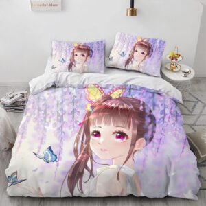 nichiyobi devil slayer anime kanao flower breathe duvet cover set 3d bedding comforter cover 3 pcs (1 duvet cover+2 pillowcases) bedding set (04,queen-90x90in+20x30in*2)