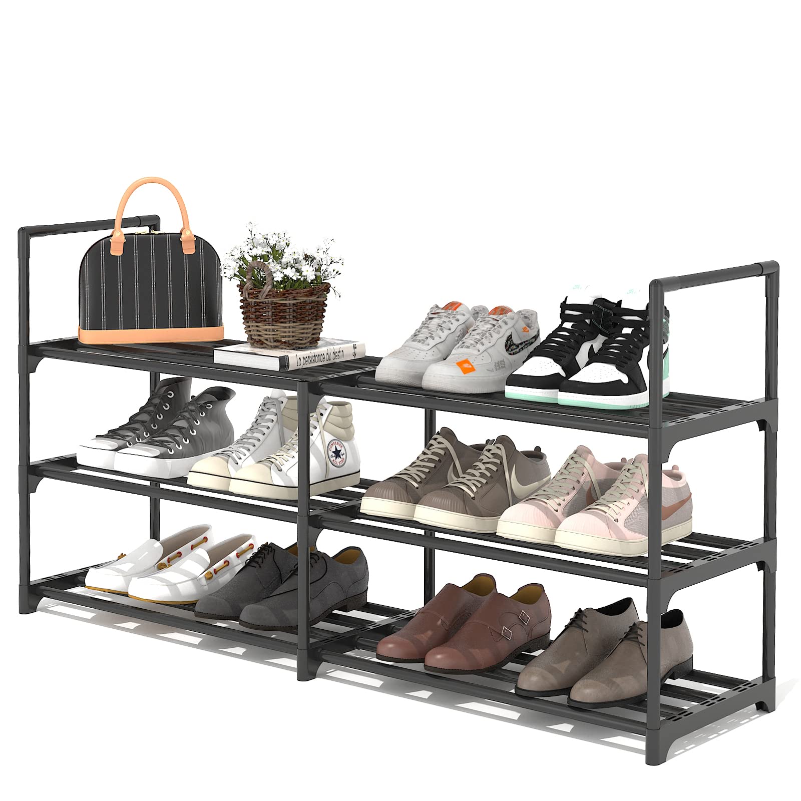 Thoustars Metal Shoe Rack Organizer, 3-Tier Shoe Stand with Shelf for Closet Floor Storage and Organization,Easy to Assemble