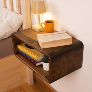 WOODCHES Floating Nightstand Wooden, Bedside Table, Nightstand Shelf, Handmade, Wall Mounted Bedside Shelf, Minimalist and Unique Style (Vancouver)