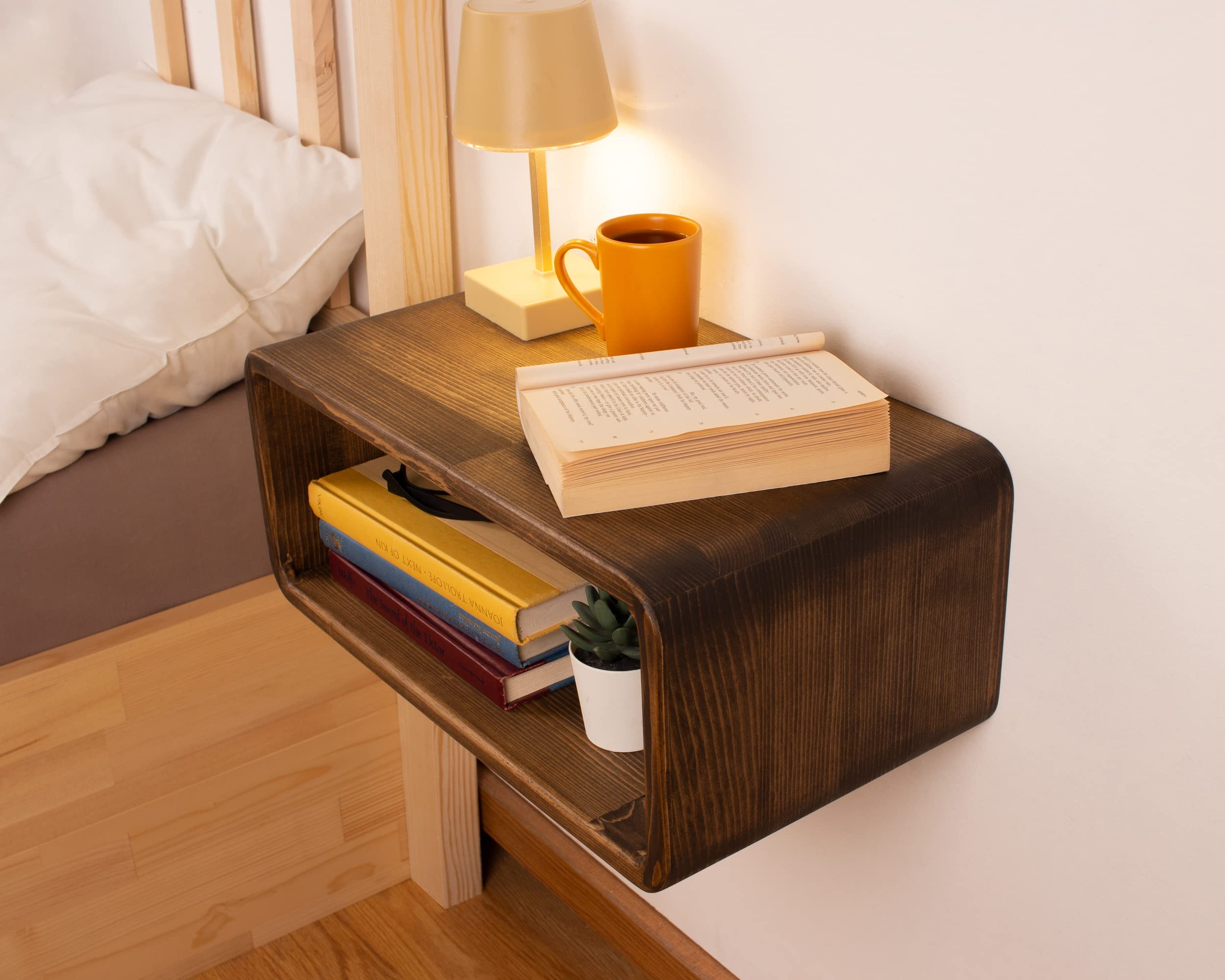 WOODCHES Floating Nightstand Wooden, Bedside Table, Nightstand Shelf, Handmade, Wall Mounted Bedside Shelf, Minimalist and Unique Style (Vancouver)