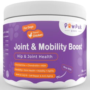 pawpuk paws joint & mobility supplements for dogs, glucosamine, chondroitin, msm – anti inflammation, nmn & coq10 - antiaging, green-lipped mussel, turmeric