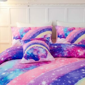 ANGIYUIN 6 Pcs Tie Dye Pink Twin Comforter Set for Girls, 3D Rainbow Galaxy Gradient Themed Bed in A Bag, Pastle Nebula Kids Bedding Set with Sheets, Comforter and Pillowcases for All Season