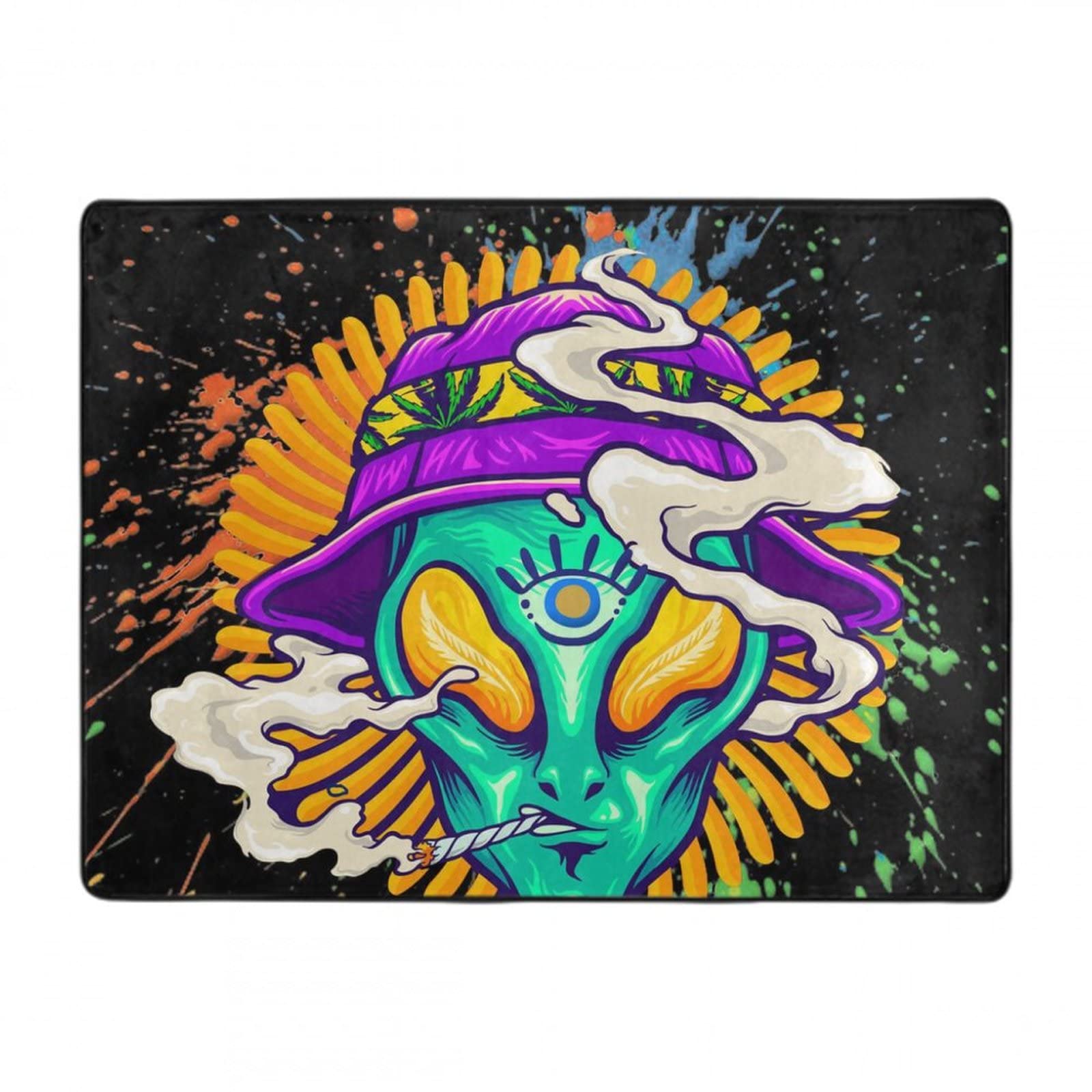 Supdreamc Comfortable Kitchen Rugs Extra Large Play Rug Carpet for Bedroom Living Room Kitchen - Alien Trippy Painting L 63"x48"W Throw Rugs Carpet with Non Skid Backing